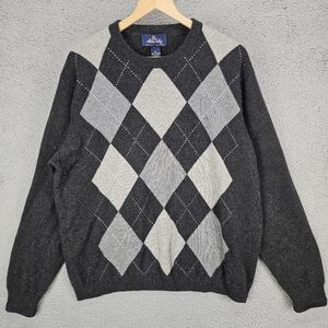 Allen Solly Sweater Mens XL Gray Argyle Pullover 100% Cashmere 2 Ply